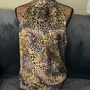 Unique Vintage Yellow and Brown Leopard Print Blouse
